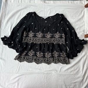 Cottagecore Peasant American Eagle Outfitters Embroidered Black Blouse